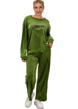 Potre OR - Γυναικείο σετ βελουτέ oversized με τύπωμα Λαδί 22051