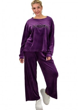 Potre OR - Γυναικείο σετ βελουτέ oversized με τύπωμα Μωβ 22047