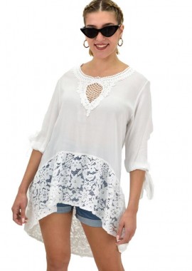 Potre OR - Γυναικεία πουκαμίσα με δαντέλα Λευκό 20181