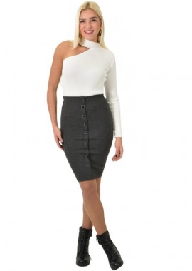 Potre OR - Κοντή καρό φούστα με κουμπιά Μαύρο 26192