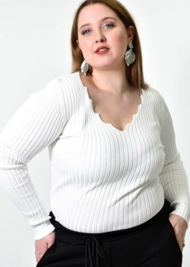 Potre OR - Γυναικείο Plus τοπ ριπ με V λαιμόκομψη Λευκό 21877