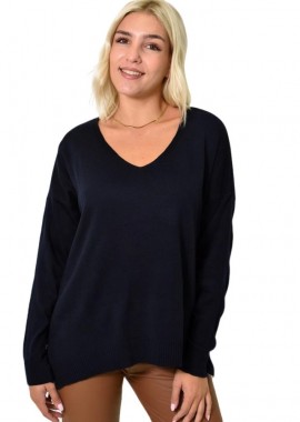 Potre OR - Γυναικεία πλεκτή μπλούζα μονόχρωμη Μπλε Σκούρο 25807