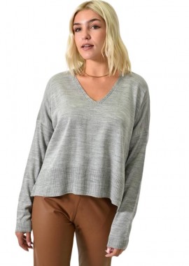 Potre OR - Γυναικεία πλεκτή μπλούζα μονόχρωμη Γκρι 25806