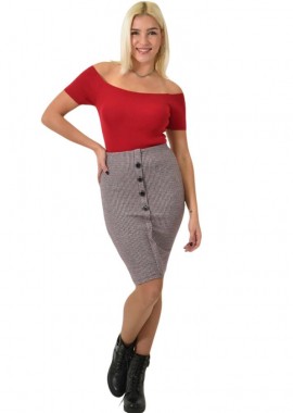 Potre OR - Κοντή καρό φούστα με κουμπιά Κόκκινο 26190