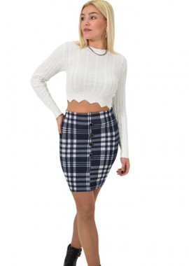 Potre OR - Κοντή καρό φούστα με κουμπιά Μπλε 26196