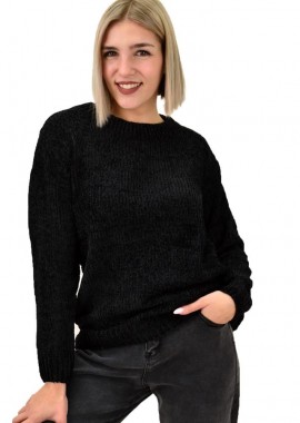 Potre OR - Γυναικεία μπλούζα σενίλ με στρογγυλή λαιμόκομψη Μαύρο 18597