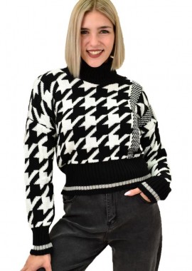 Potre OR - Γυναικέιο πλεκτό με σχέδιο Μαύρο 8869