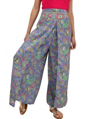 Potre OR - Γυναικεία μεταξωτή boho παντελόνα Σιέλ 20144