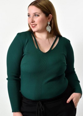 Potre OR - Γυναικείο Plus τοπ με άνοιγμα στο μπούστο και πέρλες Κυπαρισσί 21914