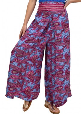 Potre OR - Γυναικεία μεταξωτή boho παντελόνα Μπλε 20139