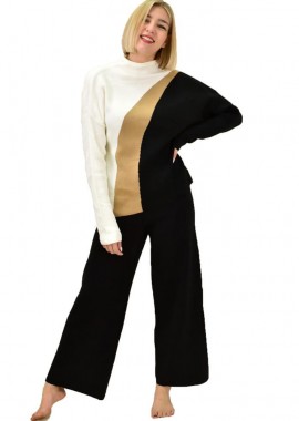 Potre OR - Γυναικείο πλεκτό σετ με σχέδιο Μπεζ 9046