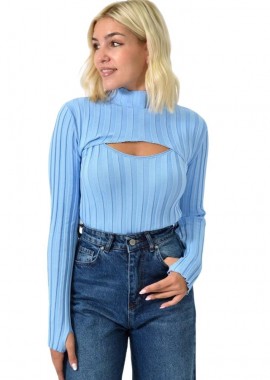 Potre OR - Μπλούζα σετ με τοπ και μπολερό Γαλάζιο 25770