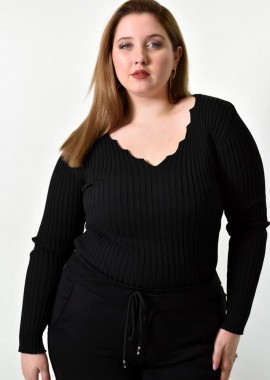 Potre OR - Γυναικείο Plus τοπ ριπ με V λαιμόκομψη Μαύρο 21873