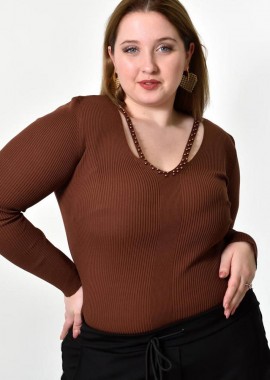 Potre OR - Γυναικείο Plus τοπ με άνοιγμα στο μπούστο και πέρλες Καφέ 21924