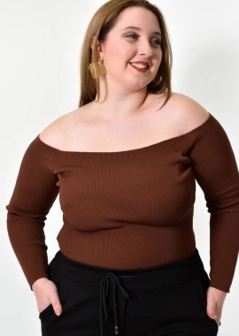 Potre OR - Γυναικείο Plus top με έξω ώμους Καφέ 21978