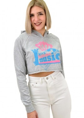 Potre OR - Γυναικείο τοπ φούτερ με κουκούλα Γκρι 11051