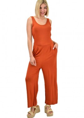 First Woman - Ολόσωμη φόρμα zip culotte Κανελί 319