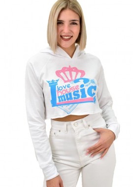 Potre OR - Γυναικείο τοπ φούτερ με κουκούλα Λευκό 11049