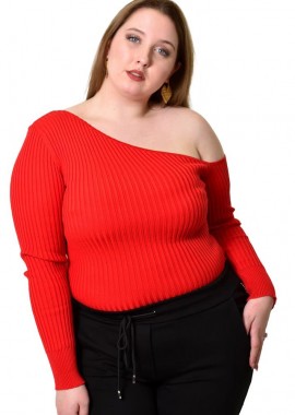 Potre OR - Γυναικείο Plus τοπ με έξω ώμο Κόκκινο 21891