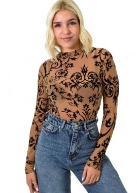 Potre OR - Κορμάκι με βελούδινα μαύρα σχέδια Μπεζ 25788