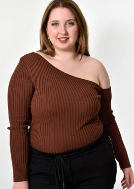 Potre OR - Γυναικείο Plus τοπ με έξω ώμο Καφέ 21905