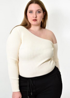 Potre OR - Γυναικείο Plus τοπ με έξω ώμο Εκρού 21906