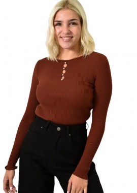 Potre OR - Πλεκτό ριπ τοπ με στρας Καφέ 25796