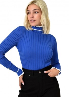 Potre OR - Γυναικείο τοπ με στρας στο μανίκι Μπλε Ρουά 25800