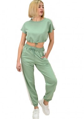 Potre OR - Γυναικείο αθλητικό σετ με λευκή ρίγα Φυστικί 10211