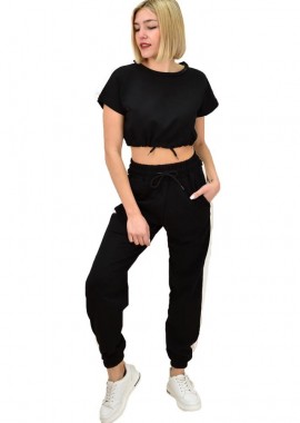 Potre OR - Γυναικείο αθλητικό σετ με λευκή ρίγα Μαύρο 10206