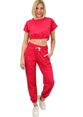 Potre OR - Γυναικείο αθλητικό σετ με λευκή ρίγα Φούξια 10208