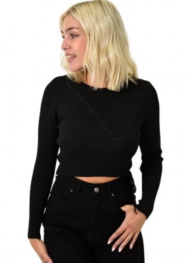 Potre OR - Γυναικείο πλεκτό crop top με σχέδιο πλεξουδάκι Μαύρο 25804