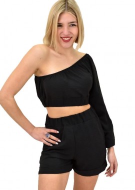 Potre OR - Γυναικείο σετ με τοπ και σορτσάκι Μαύρο 9860