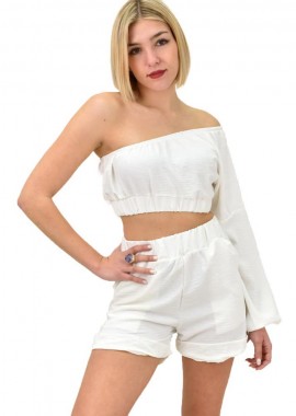 Potre OR - Γυναικείο σετ με τοπ και σορτσάκι Λευκό 9858