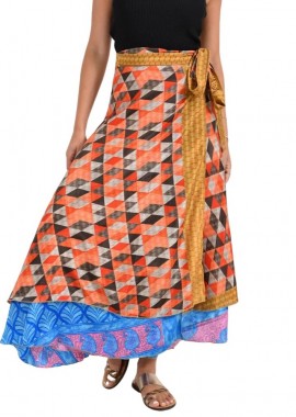Potre OR - Μακριά Φούστα Boho με Εμπριμέ Σχέδια Πορτοκαλί 26983