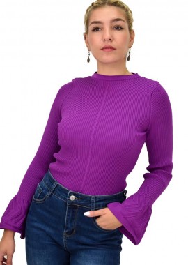 Potre OR - Γυναικείο πλεκτό τοπ με σχέδιο στα μανίκια Ματζέντα 22062