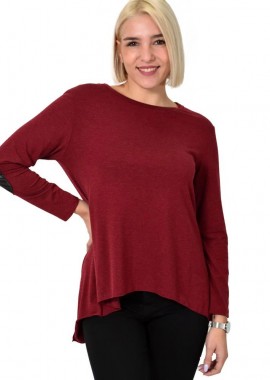 Potre OR - Γυναικεία μπλούζα με δερματίνη στον αγκώνα Μπορντώ 22525