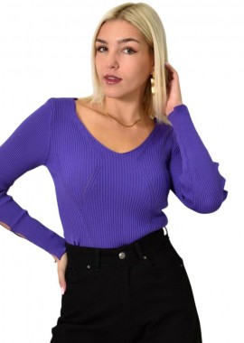 Potre OR - Γυναικείο πλεκτό τοπ με στρας στα μανίκια Μωβ 25840