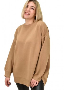 Potre OR - Γυναικεία πλεκτή μπλούζα πουλόβερ μονόχρωμη Καφέ 18664