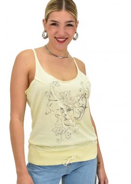 Potre OR - Γυναικεία μπλούζα με τύπωμα και πέρλες Κίτρινο 20412