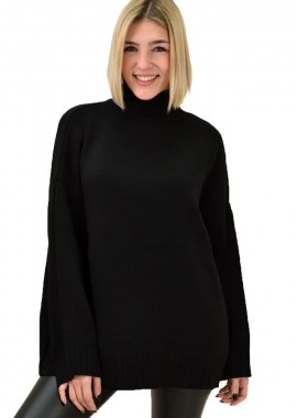 Potre OR - Γυναικείο πλεκτό με σχέδιο ριπ στο ζιβάγκο Μαύρο 18661