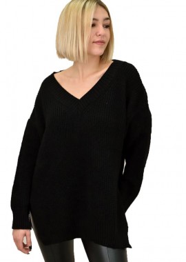 Potre OR - Γυναικείο πλεκτό με V λαιμόκομψη Μαύρο 18669