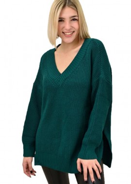 Potre OR - Γυναικείο πλεκτό με V λαιμόκομψη Πετρόλ 18673