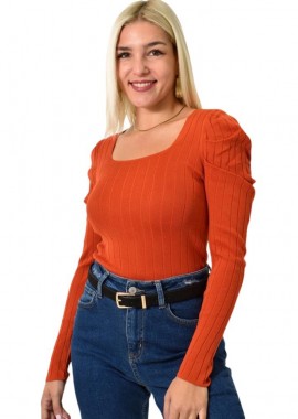 Potre OR - Γυναικείο τοπ με φουσκωτά μανίκια Κεραμιδί 25851