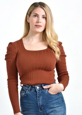 Potre OR - Γυναικείο τοπ με φουσκωτά μανίκια Καφέ 27165