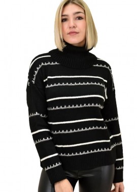 Potre OR - Γυναικεία πλεκτή μπλούζα με σχέδιο Μαύρο 18683