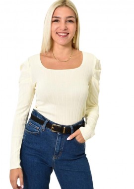 Potre OR - Γυναικείο τοπ με φουσκωτά μανίκια Εκρού 25855
