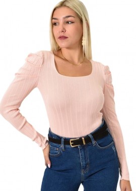 Potre OR - Γυναικείο τοπ με φουσκωτά μανίκια Απαλό Ροζ 25856