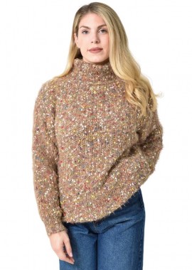 Potre OR - Πλεκτή αφράτη πουλόβερ με ζιβάγκο με πολύχρωμες νηματιές Πούρο 27185