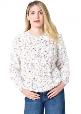 Potre OR - Πλεκτή Αφράτη Πουλόβερ Με Πολύχρωμες Νηματιές Λευκό 27169